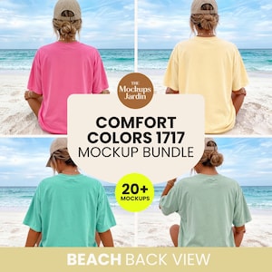 Comfort Colors 1717 Beach Back T-shirt Mockup  Bundle | CC1717 Summer Back Mock-up Bundles | Ocean Background Lifestyle Summer Mocks Bundle