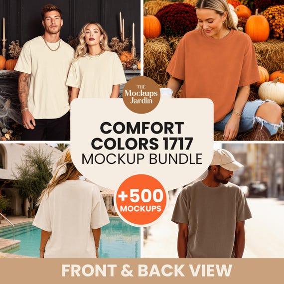 Comfort Colors 1717 Mockup Bundle | CC1717 Tshirt Mockup Bundle | Trendy Neutral Boho Aesthetic Summer Fall Shirt Mockup Bundle | CC1717 Tee