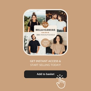 May include: A collage of four images featuring people wearing casual clothing. The images are arranged in a grid pattern. The text "BELLA+CANVAS" is displayed in the center of the collage, along with the text "3001 MOCKUP BUNDLE". The text "+ BONUS HOLIDAYS PACK" is displayed below the collage.