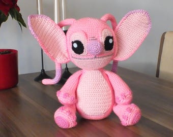 Handmade crocheted sweet pink alien plush toy (Stitch/Angel). Lovingly hand-crocheted, soft & a true one-of-a-kind, also perfect as a gift