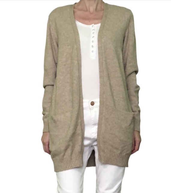 Vila Women's Long Sleeve Fine-knit Beige Cardigan Open Front Size