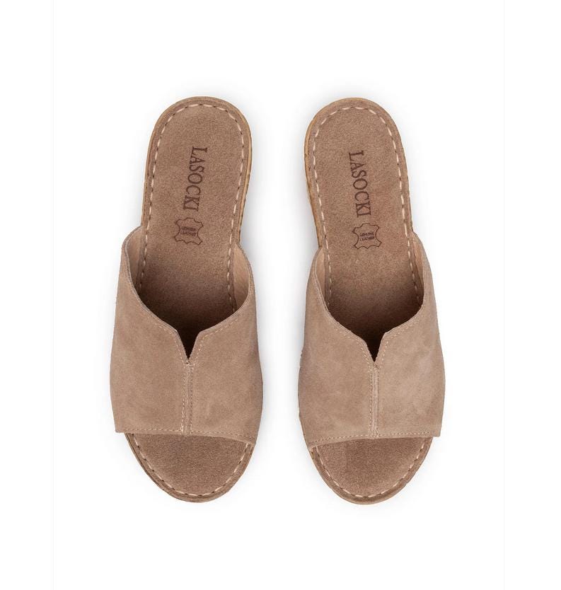 Lasocki Women's Comfortable Beige Suede Leather Platform Slip-ons Rope Sole Sandals Size EU 38 Brand New
