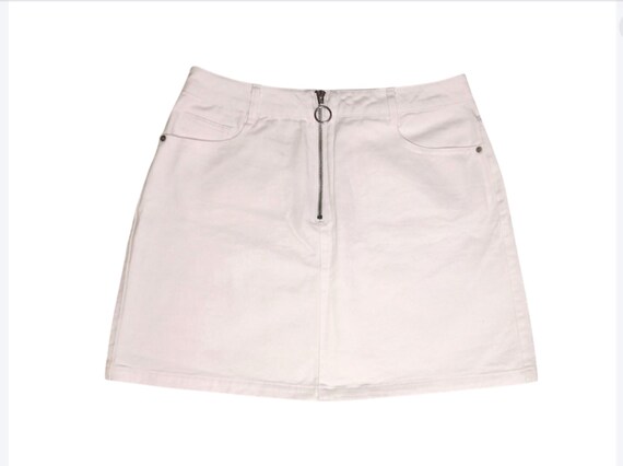 White Denim Mini Skirt With Zipper Terranova Front Zip White Jeans