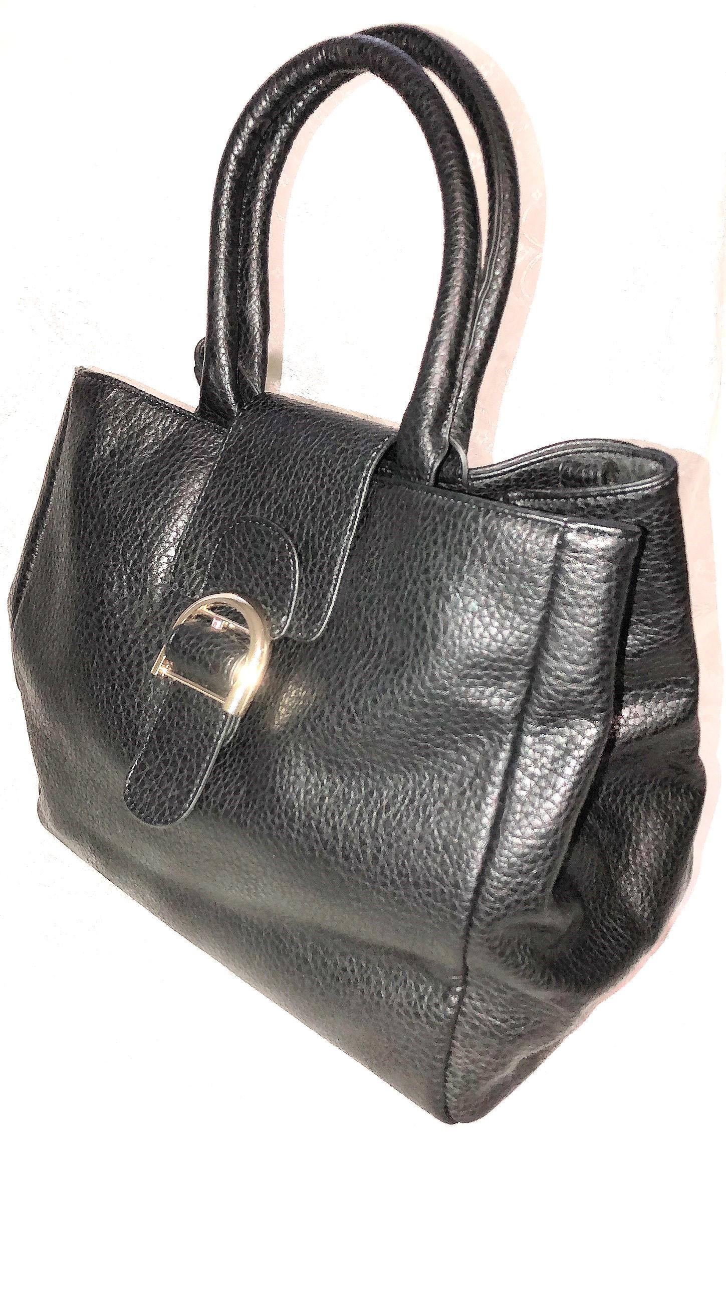 Women's Faux Leather Gold Buckle Black Top Handle Bag Brand