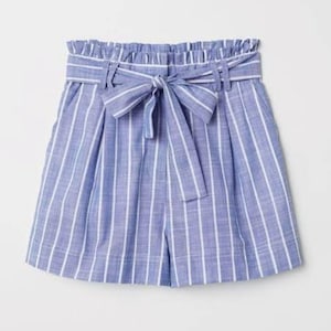 H&M Short en lin mélangé bleu et blanc pour femme, taille UE 40, Royaume-Uni 12, neuf