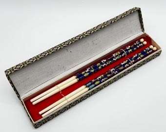 Vintage Chinese Cloisonné Enamel Chopsticks Set Of 4