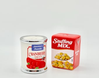 Cranberry Sauce Can Stuffing Mix Box Mini Salt Pepper Shakers | Fall Holiday Table Decor