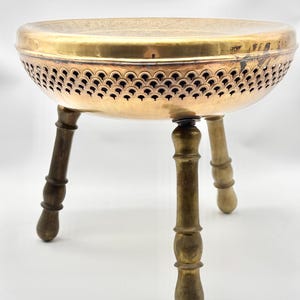 VTG Brass Foot Warmer Stool With Ornate Etched Top