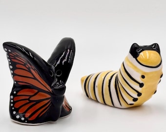 Monarch Butterfly and Caterpillar Salt and Pepper Shakers