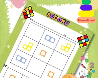 May include: A printable Numicon Sudoku worksheet with a colorful design. The worksheet features a 3x3 grid with various Numicon shapes, including circles, squares, and rectangles. The title of the worksheet is "Numicon Sudoku" and the words "NeuroSmart" and "Name" are also included.