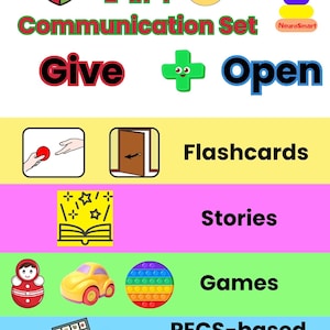 Give and Open PECS ABA Speech Kit for Non Verbal Kids – Flashcards, Visual Stories and Printable Games for Autism Communication Support