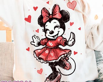 Sketch Minnie Mouse Png Sublimation, Mouse Valentines Png, Groovy Sublimation, Retro Minnie Sublimation, Digital Download, Girlie Png