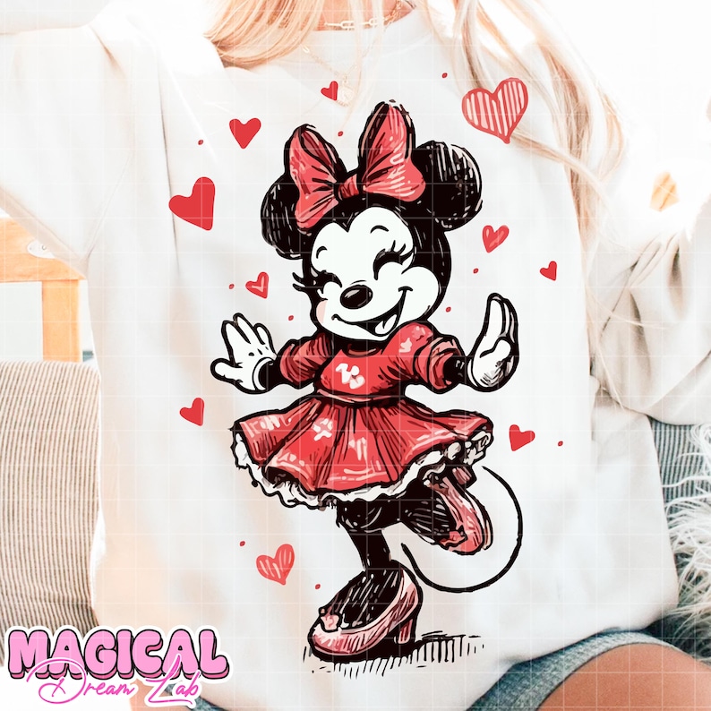 Skizze Minnie Maus Png Sublimation, Maus Valentinstag Png, Groovy Sublimation, Retro Minnie Sublimation, digitaler Download, Girlie Png Bild 1