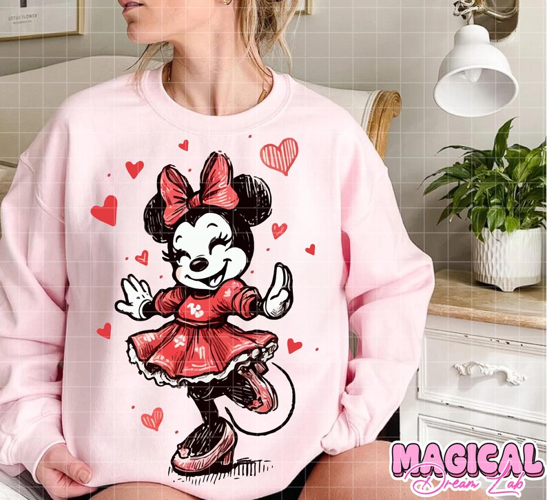 Skizze Minnie Maus Png Sublimation, Maus Valentinstag Png, Groovy Sublimation, Retro Minnie Sublimation, digitaler Download, Girlie Png Bild 2