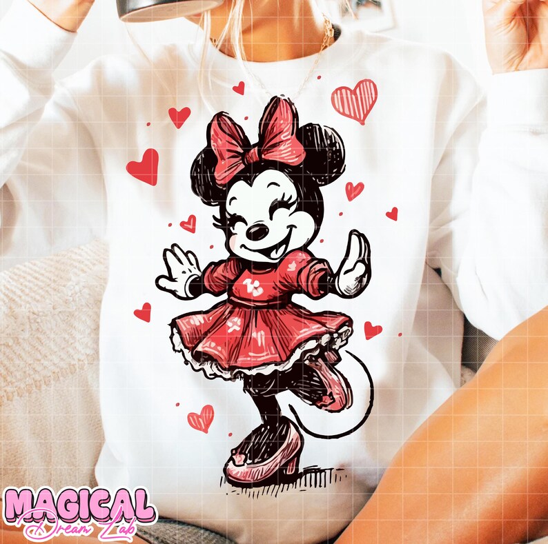 Skizze Minnie Maus Png Sublimation, Maus Valentinstag Png, Groovy Sublimation, Retro Minnie Sublimation, digitaler Download, Girlie Png Bild 3