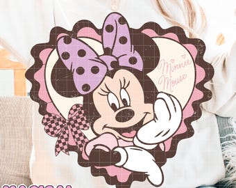 Coquette Pink Bow Minnie Png, Coquette Valentine Png, Minnie Mouse Png, Retro Mouse Png, Girly Png, Preppy Png, Retro Valentine's  Day Png