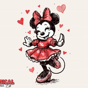 Skizze Minnie Maus Png Sublimation, Maus Valentinstag Png, Groovy Sublimation, Retro Minnie Sublimation, digitaler Download, Girlie Png Bild 4