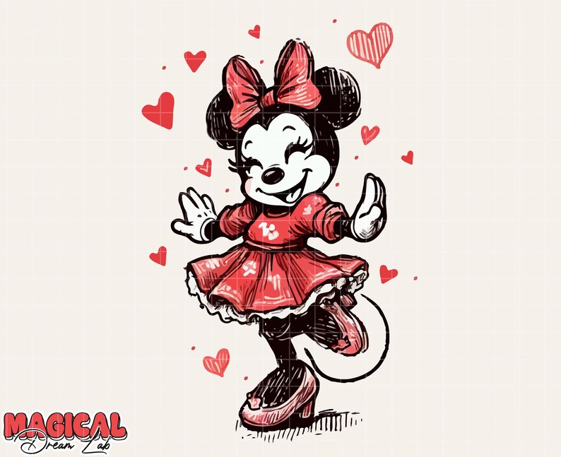 Skizze Minnie Maus Png Sublimation, Maus Valentinstag Png, Groovy Sublimation, Retro Minnie Sublimation, digitaler Download, Girlie Png Bild 4