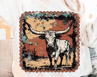 Western Highland Cow Png, Western Graphics, Vintage Farmhouse Highland Cow Png, Cow Lover Png, Western Desert Png, Western Cow Png,Rodeo Png