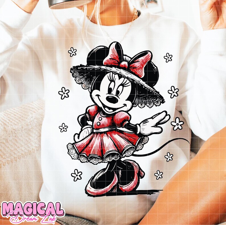 Sketch Minnie Mouse Png Sublimation, Mouse Valentines Png, Groovy Sublimation, Retro Minnie Sublimation, Digital Download, Girlie Png image 3