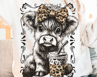 Highland Cow Png, Coquette Howdy Png, Western Highland Cow Png, Western Halftone Png, Farm Animal Western Shirt Png, Trendy Western Png