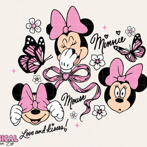 Coquette Minnie Mouse png, Minnie Mouse tendance png, png mignon, png pour fille, sublimation groovy, fleur png, souris rétro png, petite fille png image 2
