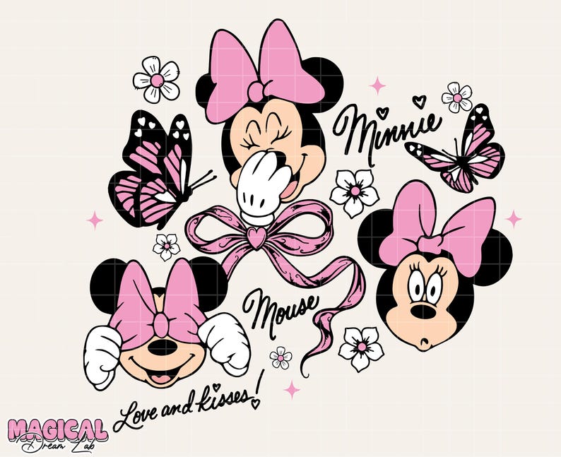 Coquette Minnie Mouse png, Minnie Mouse tendance png, png mignon, png pour fille, sublimation groovy, fleur png, souris rétro png, petite fille png image 2