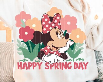 Retro Happy Shirt Png, Happy Sunny Days Png,  Spring Floral Png, Minnie Mouse Png, Cute Mouse Png, Boho Floral Png, Spring Vibes Png