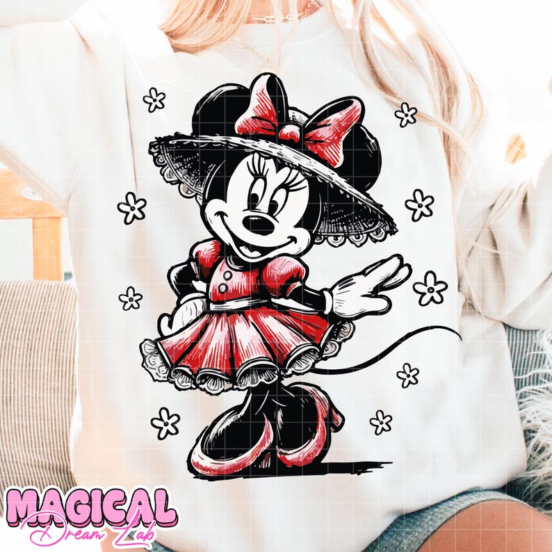 Sketch Minnie Mouse Png Sublimation, Mouse Valentines Png, Groovy Sublimation, Retro Minnie Sublimation, Digital Download, Girlie Png image 1