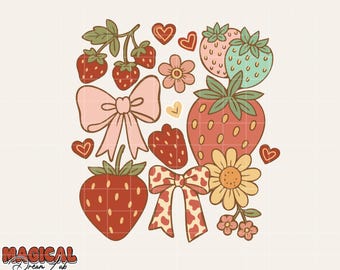 Erdbeere Coquette Png, Boho Erdbeere Coquette Png, Adrette Erdbeeren Png, Sommer Erdbeere Png, Blumenerdbeere Png, Kokette Png