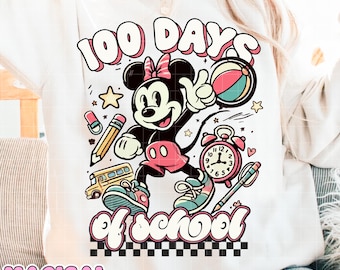 Minnie 100 dni szkoły Png, Wesołych 100 dni szkoły Png, Prezent dla dziecka do szkoły Png, Retro kreskówka na 100. dzień, Powrót do szkoły w kratkę Png