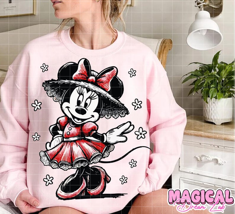 Sketch Minnie Mouse Png Sublimation, Mouse Valentines Png, Groovy Sublimation, Retro Minnie Sublimation, Digital Download, Girlie Png image 2