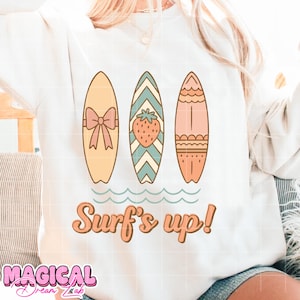 Surf&#39;s Up Png, Retro Summer Png, Surf Board Png, Summer Beach Vibes Png, Trendy Summer Shirts Png, Trendy Summertime, Summer Coquette Png