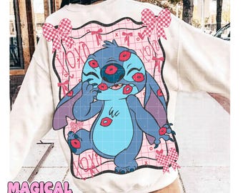 Xoxo Valentine Stitch Coquette Png, Valentine Cartoon Characters Png, Stitch Valentine Day Png, Trendy Valentine Png, Happy Valentine’s Day