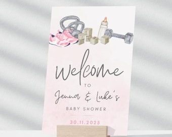Panneau de bienvenue rose pour baby shower