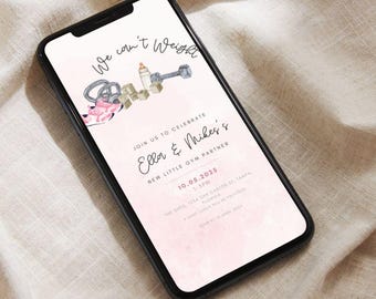 Modèle d'invitation rose pour babyshower dans une salle de sport