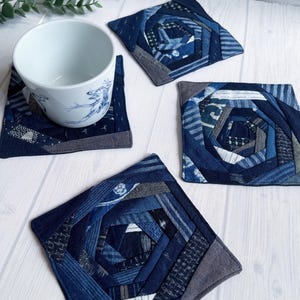 Japanese coasters, Indigo Dye Coasters (Set of 4), Vintage Japanese Fabric, boro, Japanese patchwork, vintage indigo