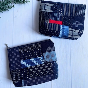 Japanese indigo zipper pouch, mini zipper pouch, Aizome, boro, kasuri, japanese vintage, Japanese indigo, sashiko, patchwork pouch