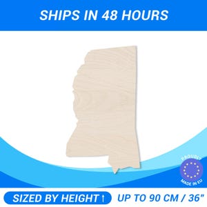 Personalized Wooden Mississippi State Shape • Custom Cut To Size Baltic Birch Plywood • Premium A/B 1/2 Wood Sheets For DIY Projects, Crafts