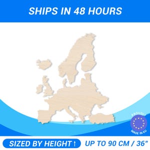Personalized Wooden Europe Shape • Custom Cut To Size Baltic Birch Plywood • Premium A/B (1/2) Wood Sheets For DIY Projects, Crafts