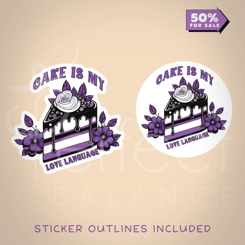 eaturing a whimsical cake adorned with the asexual flag colors, flowers, and the playful phrase “Cake Is My Love Language,” this high-quality PNG is perfect for creating stickers, t-shirts, cards, and more.