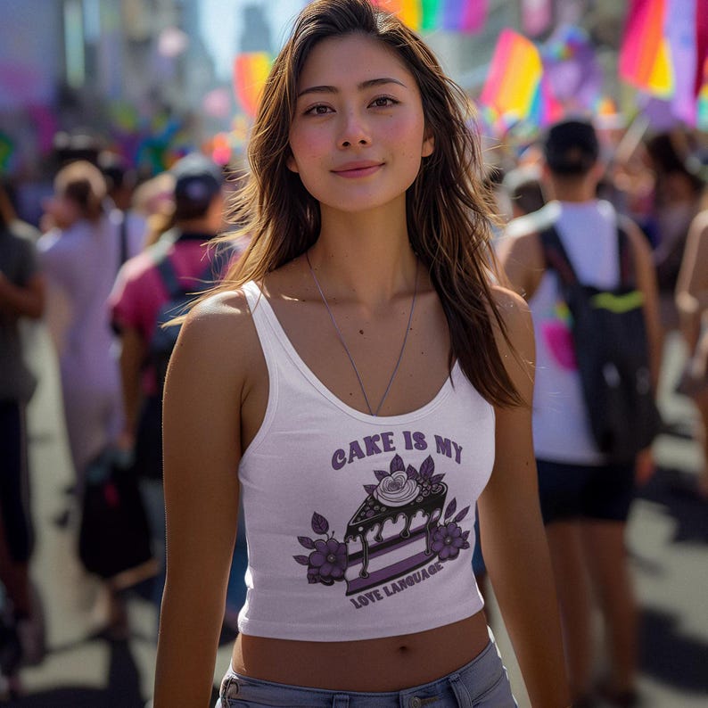 eaturing a whimsical cake adorned with the asexual flag colors, flowers, and the playful phrase “Cake Is My Love Language,” this high-quality PNG is perfect for creating stickers, t-shirts, cards, and more.