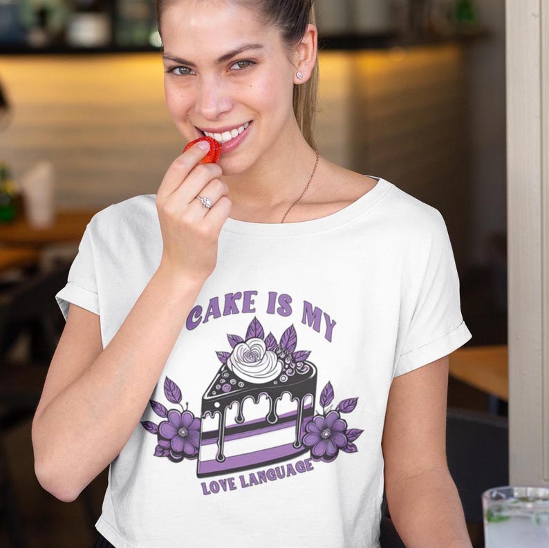 eaturing a whimsical cake adorned with the asexual flag colors, flowers, and the playful phrase “Cake Is My Love Language,” this high-quality PNG is perfect for creating stickers, t-shirts, cards, and more.
