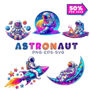 Diseño de sublimación de astronauta PNG, dibujos animados del espacio PNG, astronauta PNG, dibujos animados del espacio PNG, planetas coloridos PNG, imágenes prediseñadas de astronauta del espacio