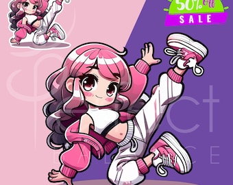 Hip-Hop Tänzerin Clipart, Kawaii Anime Mädchen PNG, Streetwear Fashion