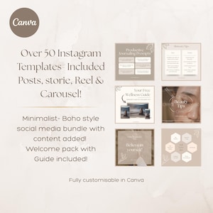 Boho Instagram Canva Templates for Wellness Businesses Editable Social Media Posts Stories Reels and Guide Included