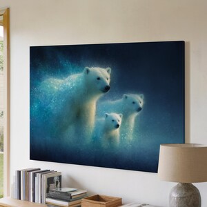 Abstract Polar Bear Canvas Art: Blue Landscape, Kids Decor