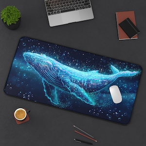 Blue Whale Desk Mat: Vibrant Coastal Ocean Mouse Pad