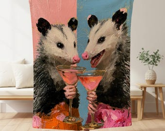 Funny Possum Blanket, Opossum Martini Art Throw, Gift for Bestie, Funny Animal Blanket, Possum Lover Gift, Couple & Family Blanket