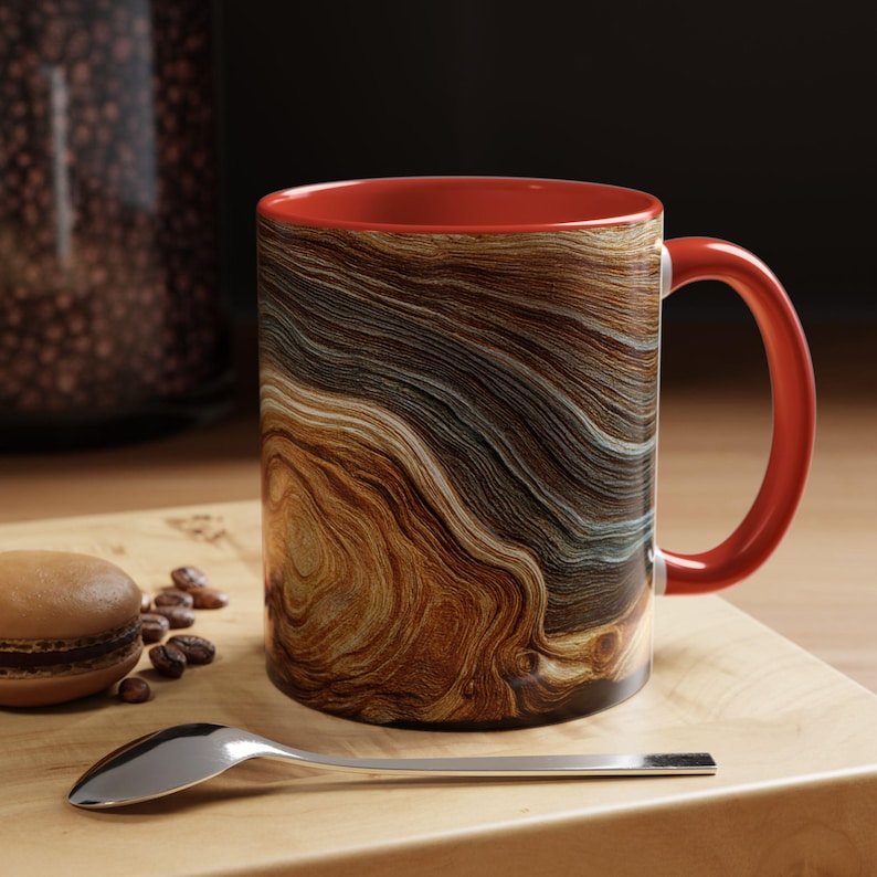 Abstract Wood Inspired Coffee Mug, Teal Gold, Nature Lover Gift, Modern Kitchen Decor, Giftful Mug, Ceramic Coffee Cup, Kitchen Drinkware image 4